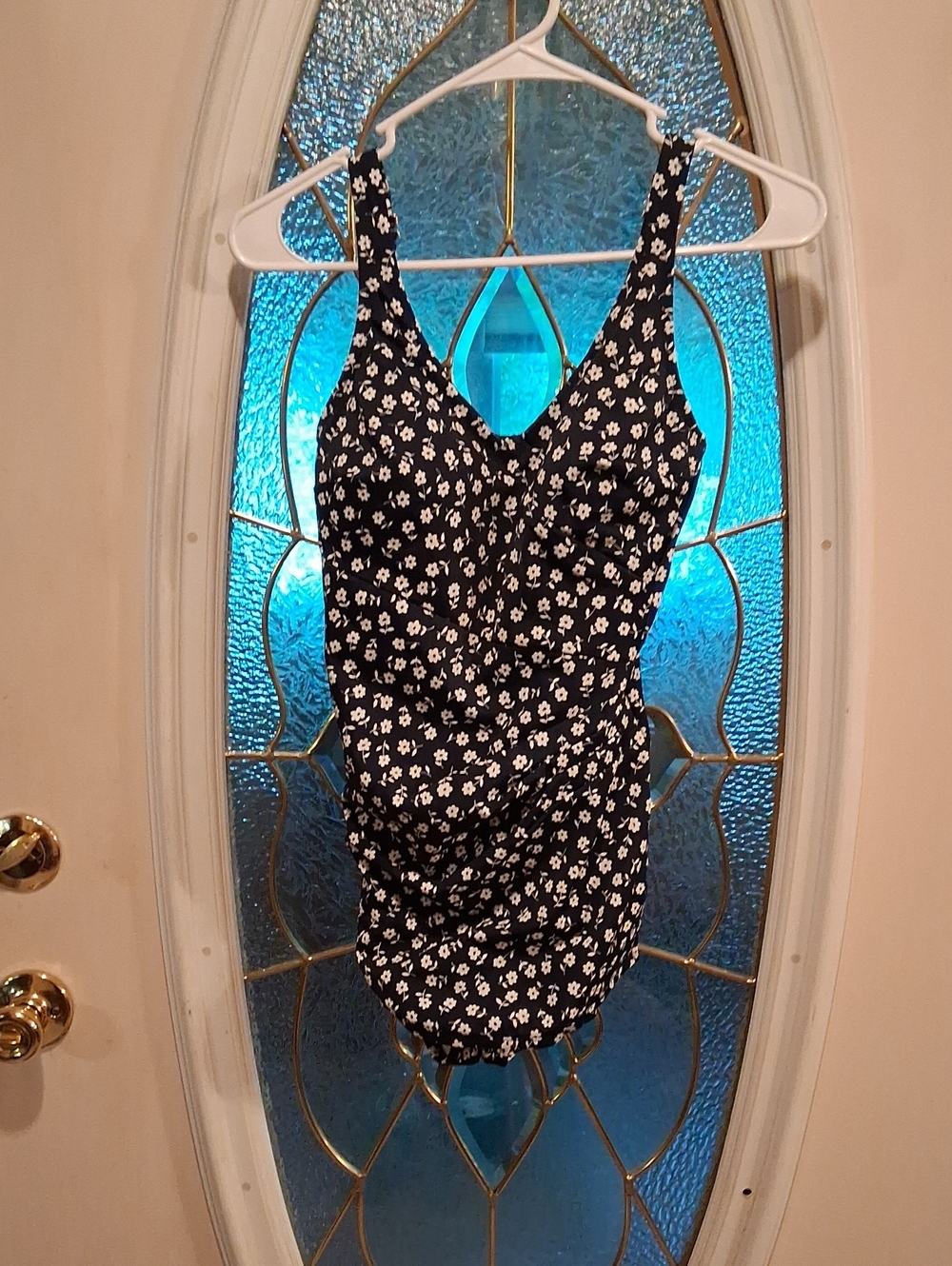 Dark Navy Floral V-Neck Women's Swim Bodysuit
